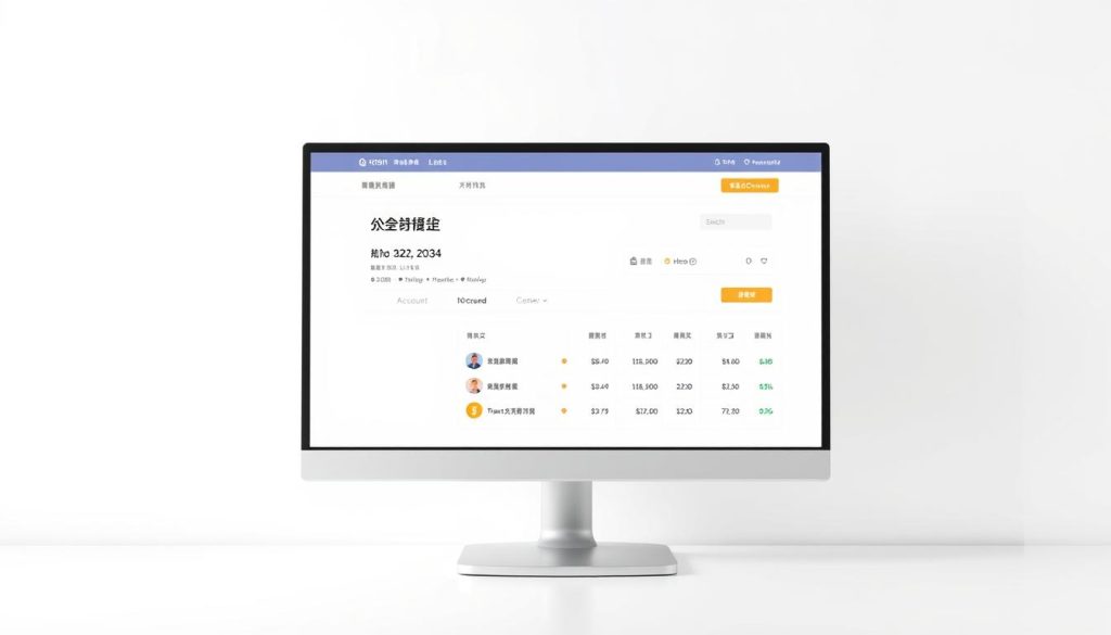 A crisp and minimalist digital illustration of a computer monitor displaying an open financial account interface. The screen is set against a plain white background, with a soft, diffused lighting creating a clean, professional atmosphere. The user interface elements are rendered in a modern, sans-serif typeface, with a focus on the large "账户" heading, conveying the core concept of a financial account management system. The layout is well-organized, with clear sections for account details, balance, and transaction history, presenting the information in a visually appealing and easily comprehensible manner. The overall aesthetic is sleek, sophisticated, and designed to instill a sense of trust and reliability, befitting the subject matter of Bitcoin investment and trading.