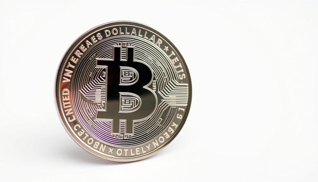 A crisp, detailed digital illustration of a United States Dollar Tether (USDT) cryptocurrency coin. The coin is shown in the foreground, with a clean white background. The USDT coin has a metallic sheen, with intricate textures and patterns on its surface, capturing the complexity and security of the digital asset. The lighting is soft and diffused, creating a sense of depth and dimension. The camera angle is slightly elevated, providing a clear and comprehensive view of the USDT coin. The overall mood is one of precision, reliability, and trustworthiness, reflecting the characteristics of the USDT cryptocurrency.