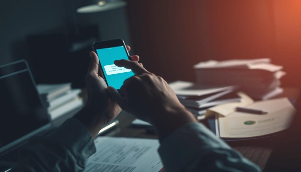 A dimly lit office setting, with a desk featuring a laptop, smartphone, and stacks of financial documents. In the foreground, a hand hovers over a smartphone screen, contemplating a pending transaction. The background is slightly blurred, evoking a sense of uncertainty and unease. Subtle lighting casts shadows, creating an atmosphere of tension and unresolved financial matters. The overall scene conveys the theme of "transfer pending" and the need to "withdraw" the transaction, reflecting the section title's focus on handling unconfirmed transfers and withdrawal methods across different networks and platforms.