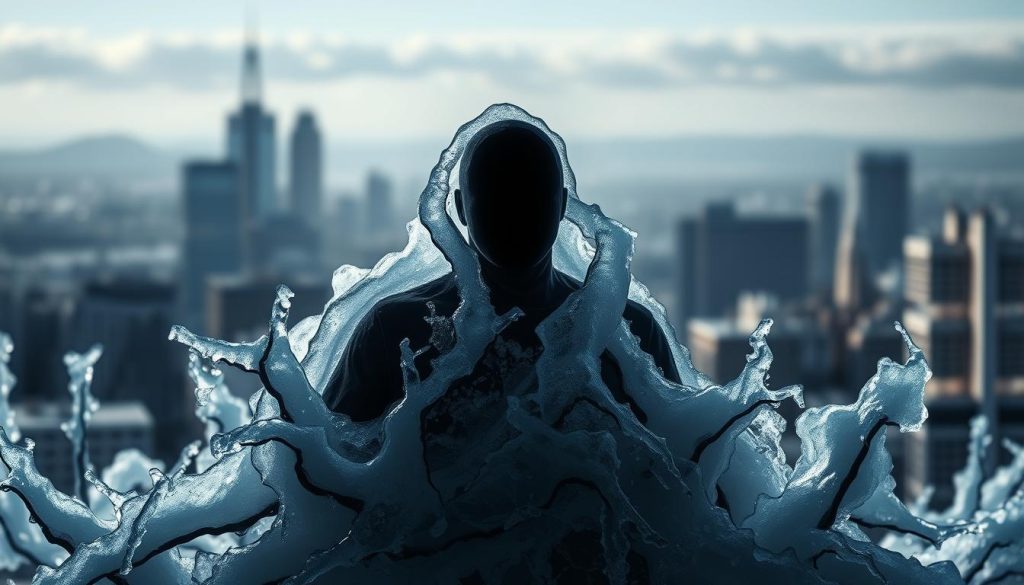 A frozen digital currency landscape, with icy tendrils encasing a faceless figure, symbolizing the legal and regulatory scrutiny surrounding the USDT cryptocurrency. Dramatic chiaroscuro lighting casts stark shadows, conveying the serious, complex nature of this financial and legal debate. The figure appears trapped, highlighting the precarious position of those navigating the cryptocurrency market's compliance challenges. The background features a blurred cityscape, suggesting the broader economic and societal implications of this issue. An unsettling, thought-provoking scene that captures the essence of the "Legal and Risk Perspective: Regulation, Controversies, and Compliance Practices" section of the article.