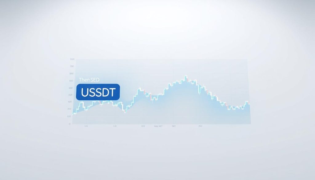 A real-time chart displaying the current exchange rate between USDT (Tether) and USD (United States Dollar), presented against a clean, minimalist background. The chart features crisp, high-resolution data visualizations with clear, easily readable typography. The overall aesthetic is sleek and modern, conveying a sense of financial transparency and up-to-date information. The lighting is soft and evenly distributed, creating a professional, authoritative atmosphere. The camera angle is positioned to provide an optimal, unobstructed view of the chart, allowing the viewer to easily interpret the data. The color palette is limited to shades of blue, gray, and white, reinforcing the seriousness and reliability of the financial information being displayed.