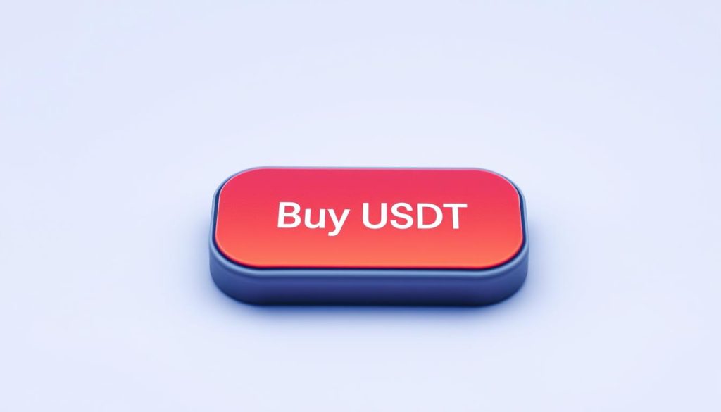 A sleek, modern fintech application interface with a prominent "Buy USDT" button in the center, surrounded by a clean, minimalist design. The background is a soft, muted gradient, creating a sense of professionalism and trust. The button is highlighted with a vibrant, eye-catching color, inviting the user to take action. The overall composition conveys a sense of convenience, security, and accessibility, reflecting the "立即购买 USDT" section title. The image should be captured from a slightly elevated angle, creating a sense of approachability and user-friendliness.