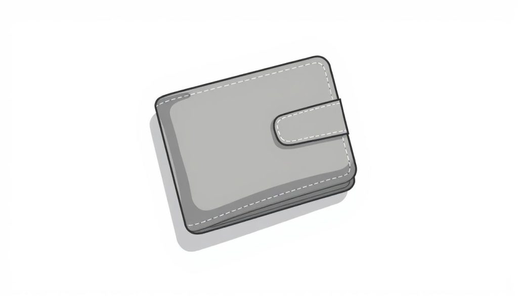 A stylized digital illustration of a modern leather wallet in a neutral gray tone, resting on a plain white background. The wallet is depicted from a top-down angle, with a subtle drop shadow to give it a sense of depth and solidity. The wallet's design is minimalist, with clean lines and a sleek, contemporary aesthetic. The image conveys a sense of simplicity, functionality, and financial stability, aligning with the article's focus on the fundamental differences between USD, USDT, and USDC.
